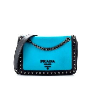 Prada Blue Flap Bag Studded Leather Shoulder Bag